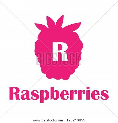 Kids alphabet in flat style. R - Raspberry. Vector illustration for print, cards and creaive design