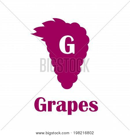 Kids alphabet in flat style. G - Grapes. Vector illustration for print, cards and creaive design