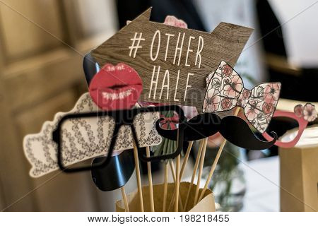 Retro Party set Glasses, hats, lips, mustaches, masks for design photo booth party wedding funny pictures