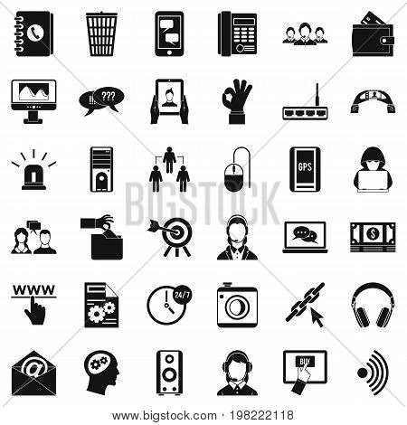 Contact email icons set. Simple style of 36 contact email vector icons for web isolated on white background