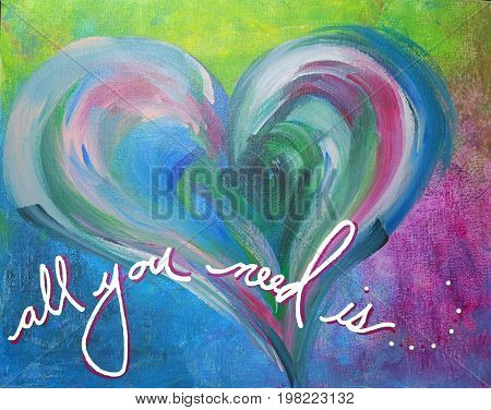 Acrylic Painting on Canvas of Multi-Colored Heart 