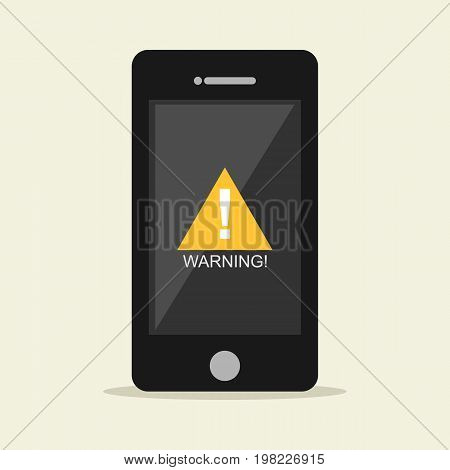 Warning notification on mobile phone. Error, Bug.