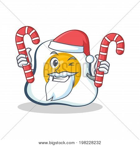 Santa fried egg character cartoon with candy vector illustration