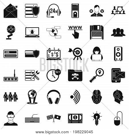 Cyber crime icons set. Simple style of 36 cyber crime vector icons for web isolated on white background