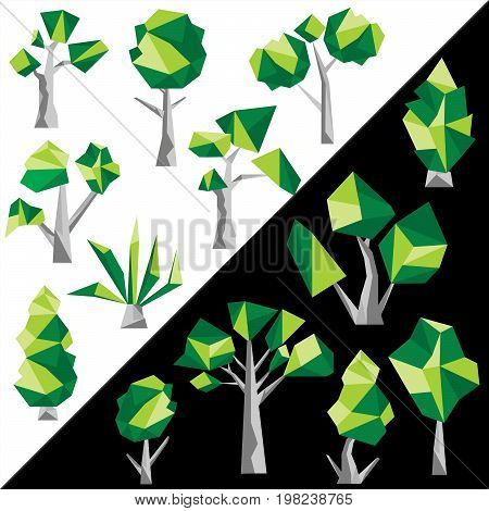 Vector graphic. Polygon black and white image. Green and grey tree Clip Art
