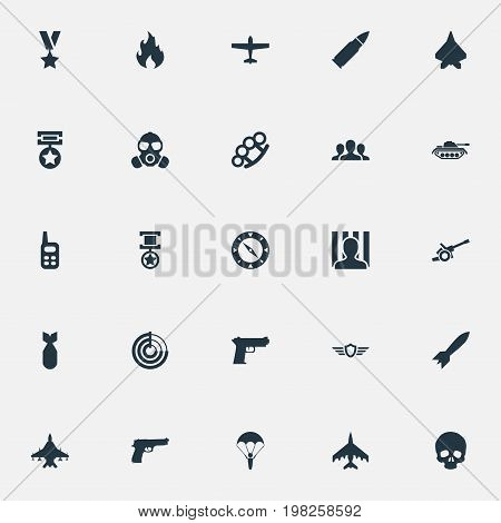 Elements Star, Walkie-Talkie, Shot And Other Synonyms Jailer, Artillery And Bomber.  Vector Illustration Set Of Simple Combat Icons.
