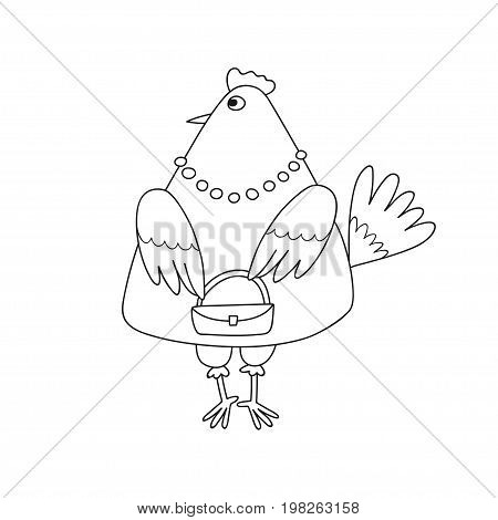 Vector illustration of cartoon fashionable chicken with little bag isolated on white