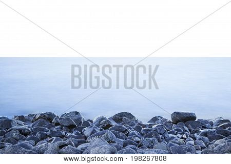 Seascape with black stones, by the ocean