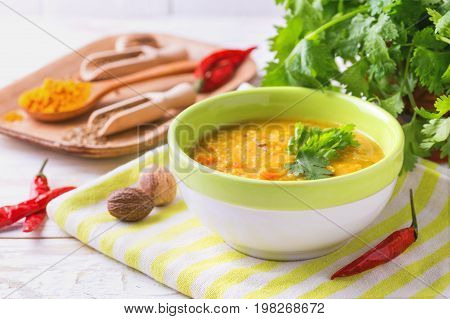 Masoor Dal - Indian Lentil Cream Soup. Curry Hyderabadi Khatti