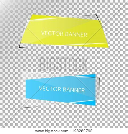 Set of trendy flat geometric vector banners. Vintage colors and shapes. Green and blue banner design.