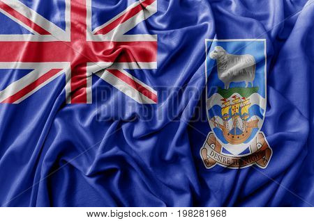 Ruffled waving Falkland Islands flag national flag