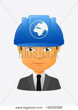 Worker Avatar With   An Asia, Africa And Europe Regions World Globe