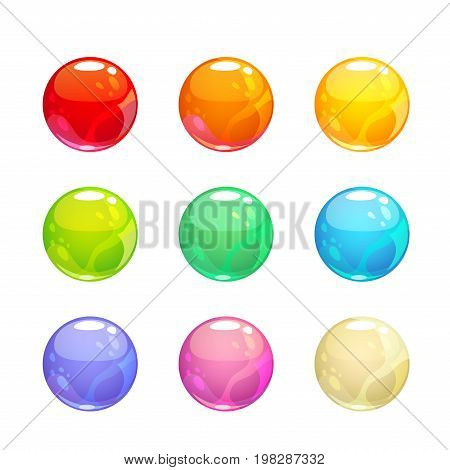 Colorful glossy bubbles set. Vector round elements for web or game design.
