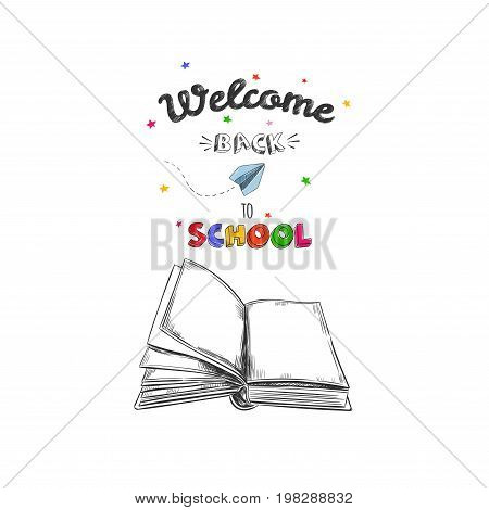 Welcome back to school concept, Vector hand drawn illustration. Chalkboard lettering. Typography. Sketch style