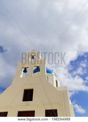 Greek orthodox church in Oia village on Santorini at Greece