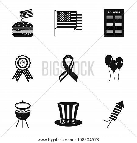 American independence holiday icon set. Simple style set of 9 independence day vector icons for web isolated on white background