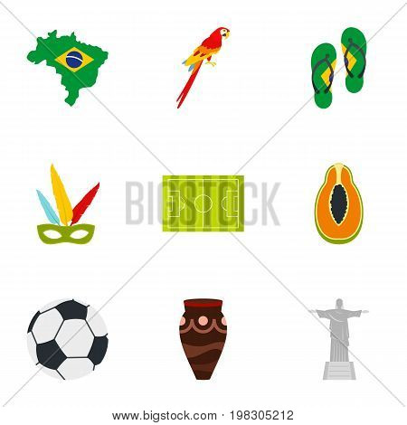 Brazilia icon set. Flat style set of 9 brazilan symbols vector icons for web isolated on white background