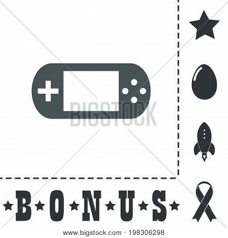 Handheld game console. Simple flat symbol icon on white background. Vector illustration pictogram and bonus icons
