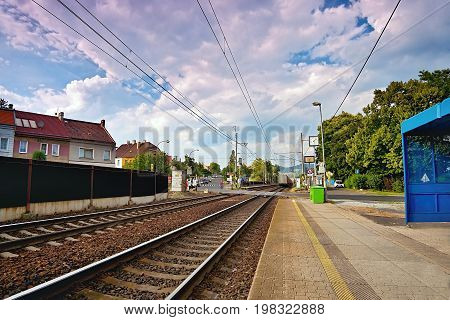Lovosice, Czech Republic - July 05, 2017: Freight Train Running By Rail Station Named Lovosice - Mes
