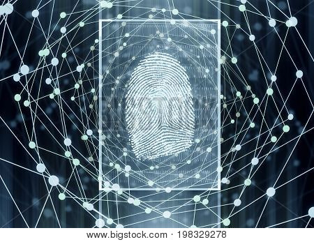 Abstract digital finger print background. Biometrics concept. 3D Rendering