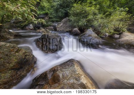 Beautiful waterfalls in national park in Thailand. Khlong Lan Waterfall Kamphaengphet Province