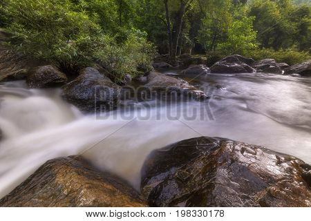 Beautiful waterfalls in national park in Thailand. Khlong Lan Waterfall Kamphaengphet Province
