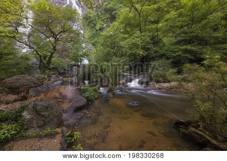 Beautiful waterfalls in national park in Thailand. Khlong Lan Waterfall Kamphaengphet Province