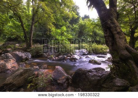 Beautiful waterfalls in national park in Thailand. Khlong Lan Waterfall Kamphaengphet Province