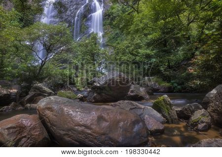 Beautiful waterfalls in national park in Thailand. Khlong Lan Waterfall Kamphaengphet Province