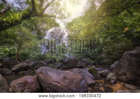 Beautiful waterfalls in national park in Thailand. Khlong Lan Waterfall Kamphaengphet Province