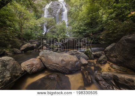 Beautiful waterfalls in national park in Thailand. Khlong Lan Waterfall Kamphaengphet Province