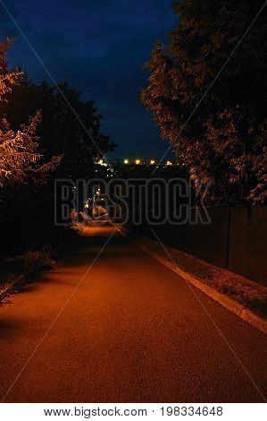 Lovosice, Czech Republic - July 05, 2017: Asphalt Path In Lovosska Street  Leading From Lovos Hill T