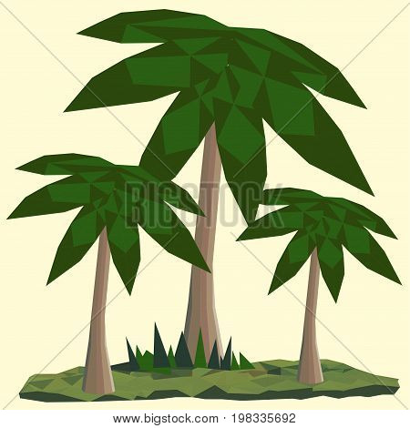 Polygonal graphic green landscape with palms.Vector graphic