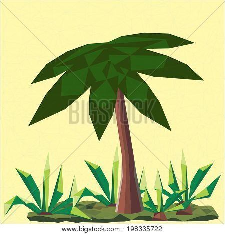 Polygonal landscape with green palms and cactus