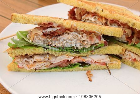 Fresh chicken meat sandwich: charcuterie lettuce pickles and mayonaisse