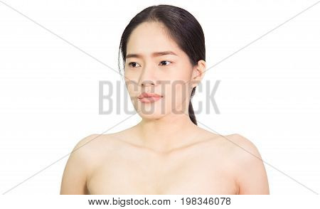 Beautiful young Asian woman face , clean skin and spa concept , isolated on white background