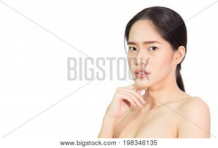 Beautiful young Asian woman face , clean skin and spa concept , isolated on white background