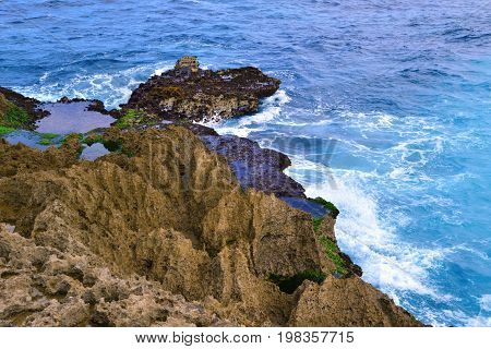 Lembongan, Bali, Indonesia - July 2017: Nusa Lembongan and power of the Indian ocean