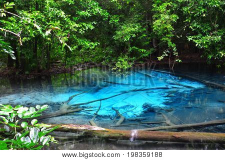Sa Morakot, Krabi province, Thailand - October 2014: The fantastic color of water