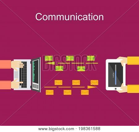 File sharing. Data transfer concept. Communication between devices. Sending file concept illustration. Wireless communication.