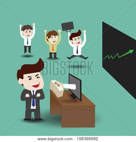 Businessmen get money from monitor, business concept, vector illustration