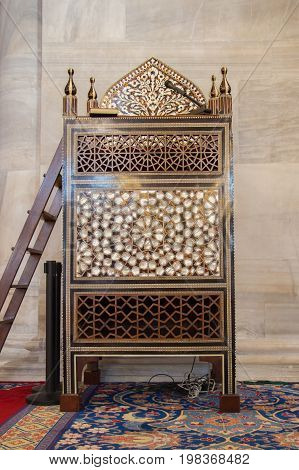 Wooden Minbar Sermon Pulpit Of Ottoman Times In Mosque