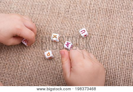 Colorful Alphabet Letter Cubes In Hand