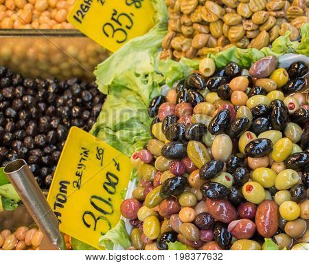 Turkish Style Prepared Olives In The Market