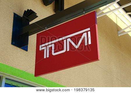 LAS VEGAS, NEVADA - October 11, 2016: Tumi Logo On Store Front Sign in the famous Premium outlet North at Las Vegas,NV.