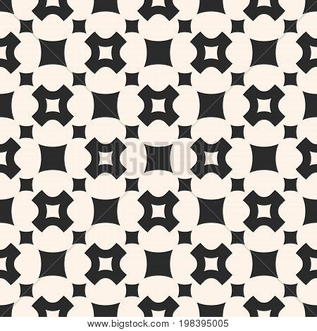 Vector seamless pattern, simple geometric texture with rounded squares, smooth carved crosses in staggered array. Stylish abstract minimalist background. Design element for prints, decor, fabric, web.
