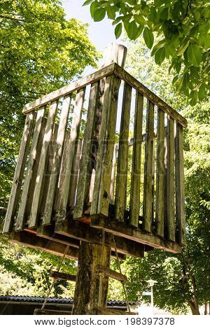 wodden tree house in the summer for kids to play