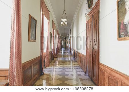 VALTICE, THE CZECH REPUBLIC - JUNE 31, 2017: Valtice castle in Czech republic. National cultural monument, originally a gothic castle and former residence of Liechtenstein family. Castle is listed on the UNESCO World Cultural Heritage list.