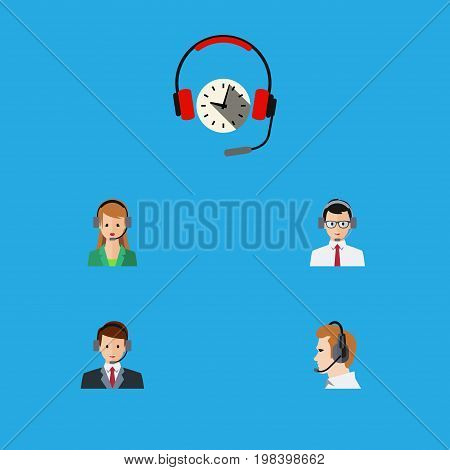 Flat Icon Telemarketing Set Of Hotline, Secretary, Telemarketing And Other Vector Objects