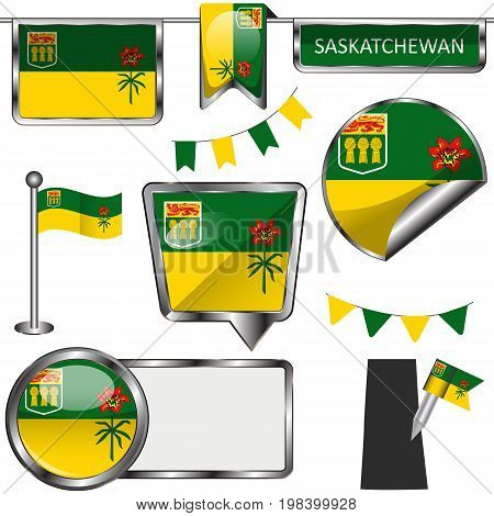 Glossy Icons With Flag Of Province Saskatchewan